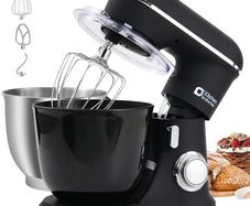 Stand Mixer, 4.5L+5L Two Bowls Food Mixer for Baking, 10 Speeds Electric Kitchen Appliance with Dough Hook, Whisk, Beater, 1300W Matte for Home Baking (Black)