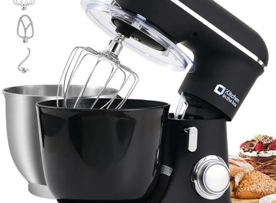 Stand Mixer, 4.5L+5L Two Bowls Food Mixer for Baking, 10 Speeds Electric Kitchen Appliance with Dough Hook, Whisk, Beater, 1300W Matte for Home Baking (Black)