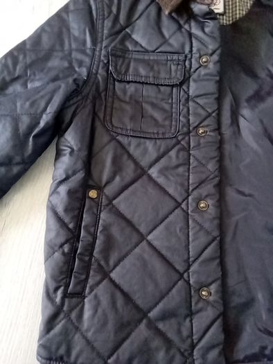 Boys navy Jasper Conran junior j coat jacket. Padded style like wax jacket. Brown cord trim on collar. Smart jacket