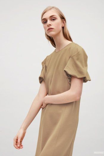 COS Asymmetric Sleeves Midi Mocha Dress