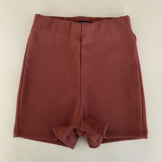 ZARA High-Waisted Pull-On Ribbed Shorts Red-Brown Size S