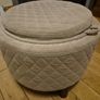 Round storage footstool with removable wooden tray Image 2
