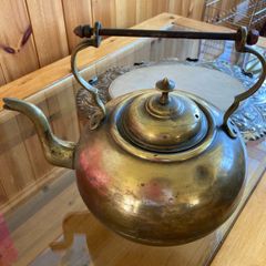 Vintage Kettle & Vintage Fruit Tray with Wooden Inset.