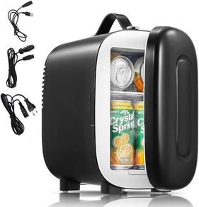 Mini Fridge Portable, 5 Liter/6 Cans Small Fridge Cooler, Quiet, USB+AC Power, Cmpact Mini Fridge for the Office, Bedroom, Car, Travel, Black