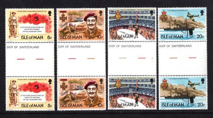 1981 Isle of Man 60th (Diamond Jubilee) Anniversary of The Royal British Legion Commemorative Stamps Gutter Pairs Mint Never Hinged (MNH)