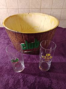 Vintage Club Orange Ice Bucket / Glasses  X 2
