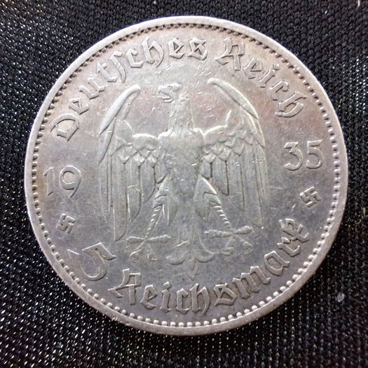 Germany Third Reich 5 Reichsmark Coin 1st Anniversary - Nazi Rile Potsdam Garrison Church 1934 - 1935