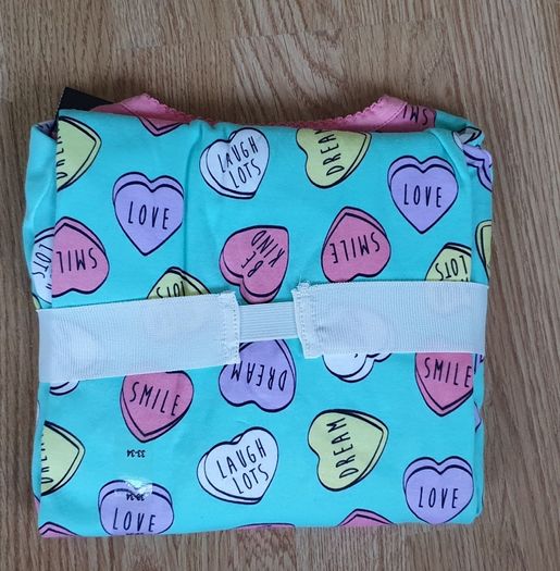 BNWT -  Age 12 - A Pair of Organic Cotton PJ's - Love Hearts Theme - Long Sleeve plus Cuff Pants - E