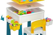 Kids Building Blocks Table and Chair Set, Multi-Activity Table with 1 Chair and 130 Pieces Large Building Blocks,