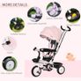 6 in 1 Baby Tricycle Toddler Stroller Pedal Tricycle w/ Reversible Seat Adjustable Removable Handle Canopy Handrail Belt Storage Footrest Clutch for 1-5 Years Old Pink MULTIPLE COLOURS AVAILABLE (FREE POSTAGE) Image 9