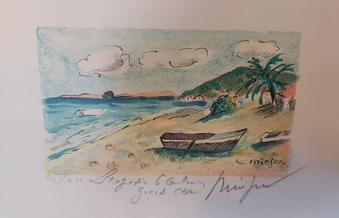 Fantastic Limited-Edition Hand-Signed Lithograph Print of a Caribbean Scene at Grand Case, Saint Martin by the Renowned French Artist Alexandre Minguet (1937-1996), #657/1000