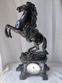 Antique French ornate Horse statue clock quartz movement