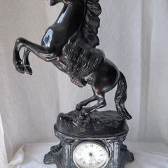 Antique French ornate Horse statue clock quartz movement