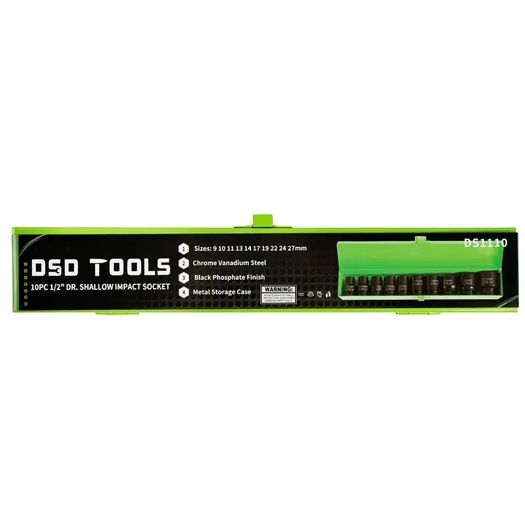 DSD TOOLS 10pc 1/2-Inch DR 6PT Metric Shallow Impact Socket