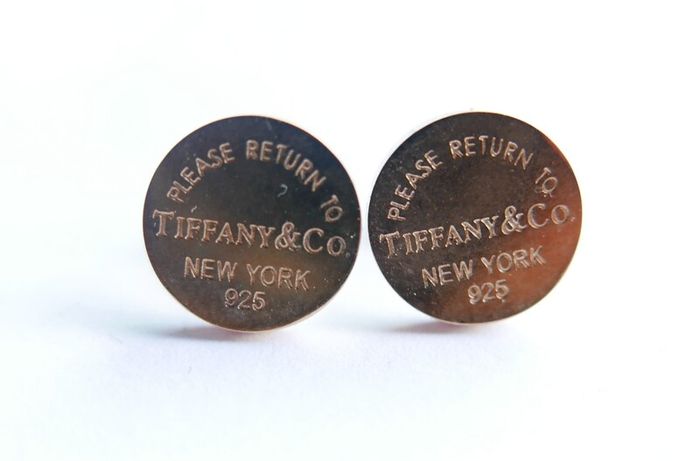 Tiffany & Co. 925 Sterling Silver Gold Plated Return to Tiffany Mini Round Tag Stud Earrings