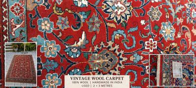 Vintage Indian 100% wool handmade rug