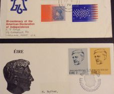 1976 First Day Covers, USA Independence, Larkin, Paul Henry, first telephone call, Europa craftwork