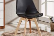 Retro Modern Dining Chairs  Lorenzo Plastic Chairs with Cushioned Pad Seat  Solid Beech Wooden Legs Side Chair for Living Room Kitchen Office Lounge Black, Pack of 2