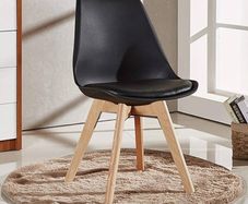 Retro Modern Dining Chairs  Lorenzo Plastic Chairs with Cushioned Pad Seat  Solid Beech Wooden Legs Side Chair for Living Room Kitchen Office Lounge Black, Pack of 2