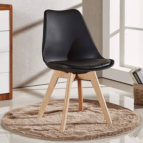 Retro Modern Dining Chairs  Lorenzo Plastic Chairs with Cushioned Pad Seat  Solid Beech Wooden Legs Side Chair for Living Room Kitchen Office Lounge Black, Pack of 2