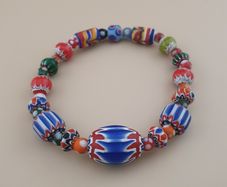Vintage Venetian Style Chevorn & Mix Glass Trade Glass Beads Bracelet