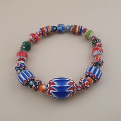 Vintage Venetian Style Chevorn & Mix Glass Trade Glass Beads Bracelet
