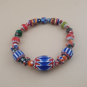 Vintage Venetian Style Chevorn & Mix Glass Trade Glass Beads Bracelet