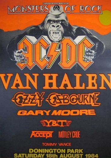 AC/DC Vintage Concert Poster Monsters Of Rock Donington Park UK August 18th 1984 Replica
