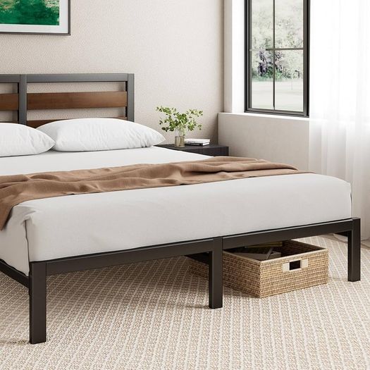 Single Bed Frame 90x190 cm 80cm Height Sustainable Bamboo & Metal Bed Frame with Headboard Steel slat support Eco-Friendly Bed frame  Easy Assembly Black and Brown