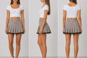 Light Brown Pleated Mini Skirt with Ruffles