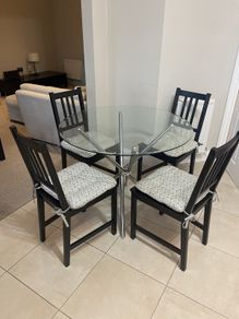 Glass Top Foldable Kitchen Table with Four Wooden Chairs