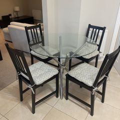 Glass Top Foldable Kitchen Table with Four Wooden Chairs