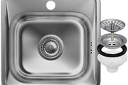 Sink with Siphon 38 x 38 cm - Built-in Steel Sink - Stainless Steel Sink with Tap Hole