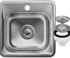 Sink with Siphon 38 x 38 cm - Built-in Steel Sink - Stainless Steel Sink with Tap Hole