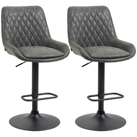 NEW SALE | Retro Bar Stools Set of 2, Adjustable Kitchen Stool, Upholstered Bar Chairs with Back, Swivel Seat, Dark Grey