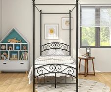 Canopy Bed Frame 3ft Single Size with Ornate European Style
