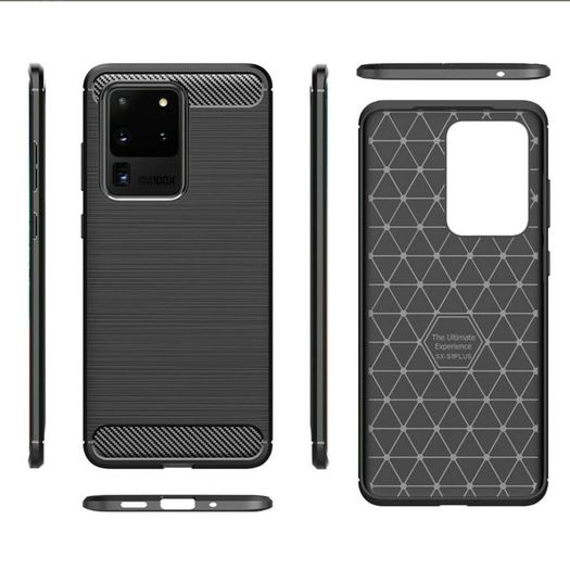 Samsung Galaxy S20 Ultra Case Cover Carbon Fiber Design Shockproof Black Armor - FHT02SMK3