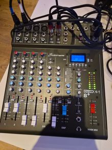 dj speakers mixer radio microphone