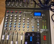 dj speakers mixer radio microphone
