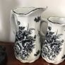 Set of 5 graduated black white floral jugs Image 2