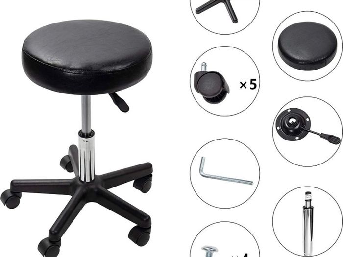 Black Adjustable Rolling Cushion Tattoo Massage Hydraulic Salon Stool,5 Wheels (FREE POSTAGE)