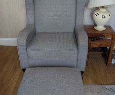 Grey Patterned Wingback Armchair & Matching Ottoman