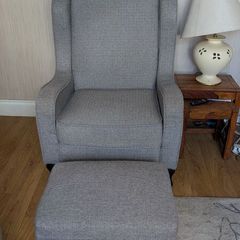 Grey Patterned Wingback Armchair & Matching Ottoman