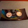 Studio Art Glass Hand Painted Multi-Color Double Tea Light Votive Candle Holder Image 6