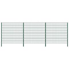 Fence Panel with Posts Iron 5.1x1.6 m Green