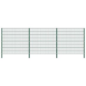 Fence Panel with Posts Iron 5.1x1.6 m Green