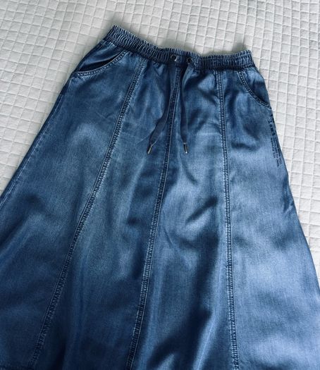 Le Comte 100% Lyocell Denim-Look Midi A-Line Skirt - Size UK 12 / EU 38