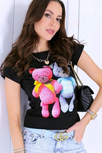 Black and White Stylish T-Shirt with Teddys