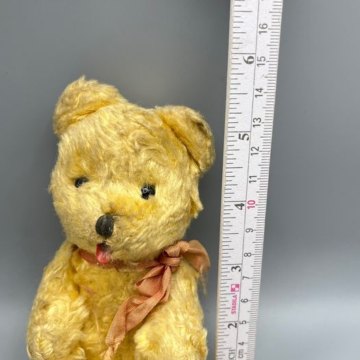 Vintage Teddy Bear - Jointed - Glass Eyes with Ribbon - 14cm