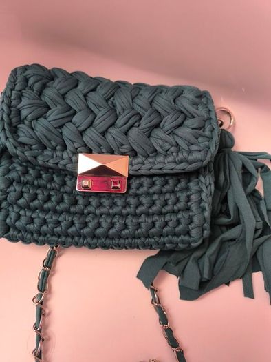 Handmade Crochet Crossbody Bag ,Bottle Green ,Emerald